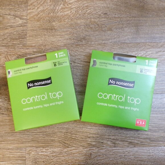 No nonsense Women's NWT Control Top Pantyhose Nylon Leg TAN & BLACK Size B - Picture 1 of 6